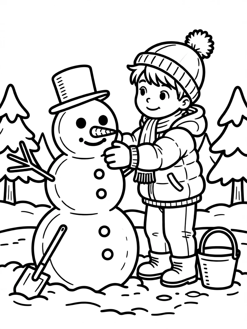 A child building a snowman.