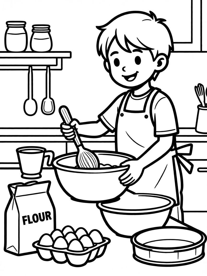 A child baking a cake.