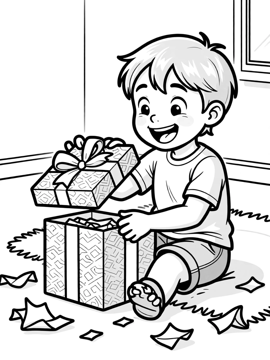 A child opening a present.