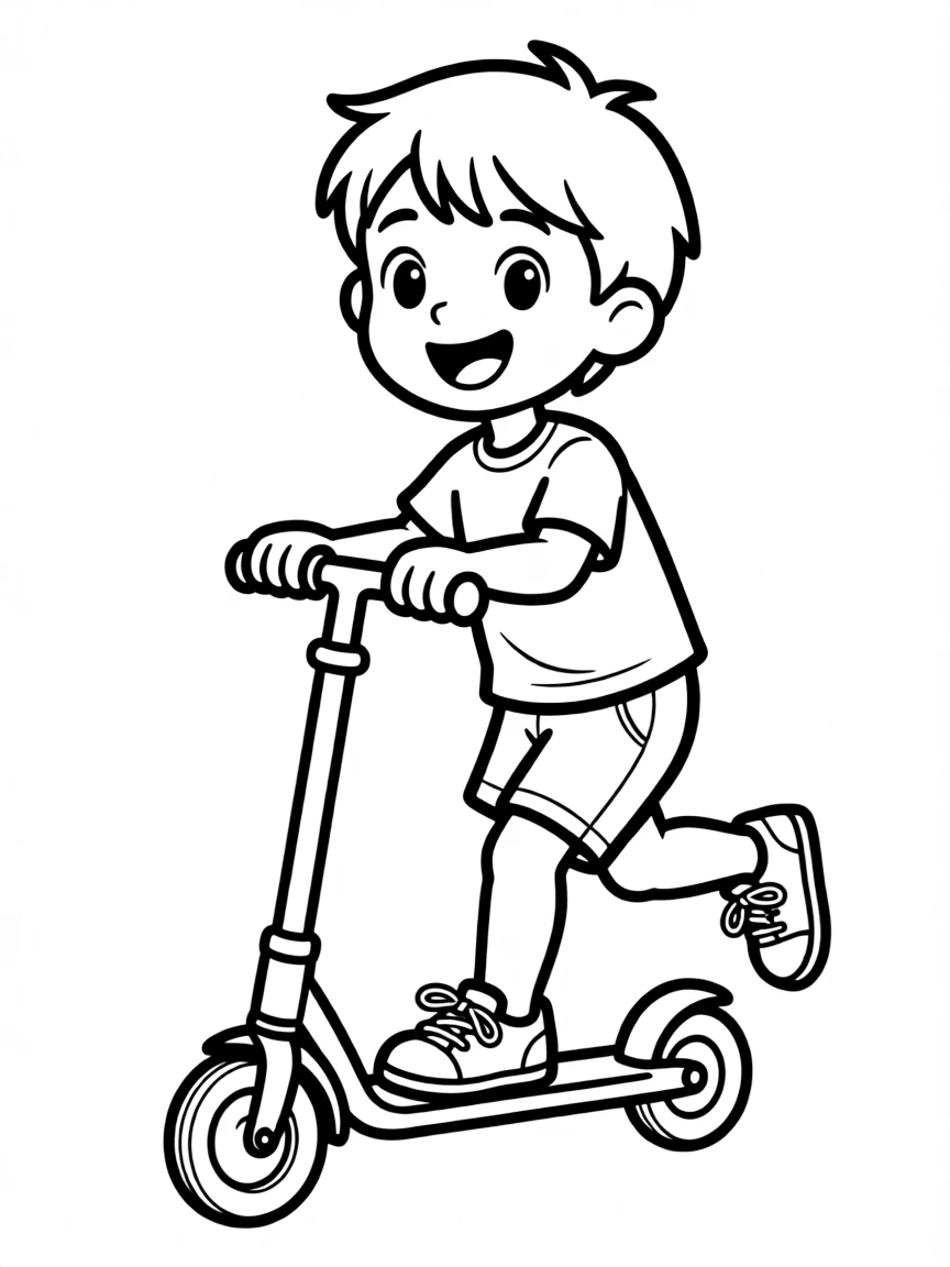 A child riding a scooter.