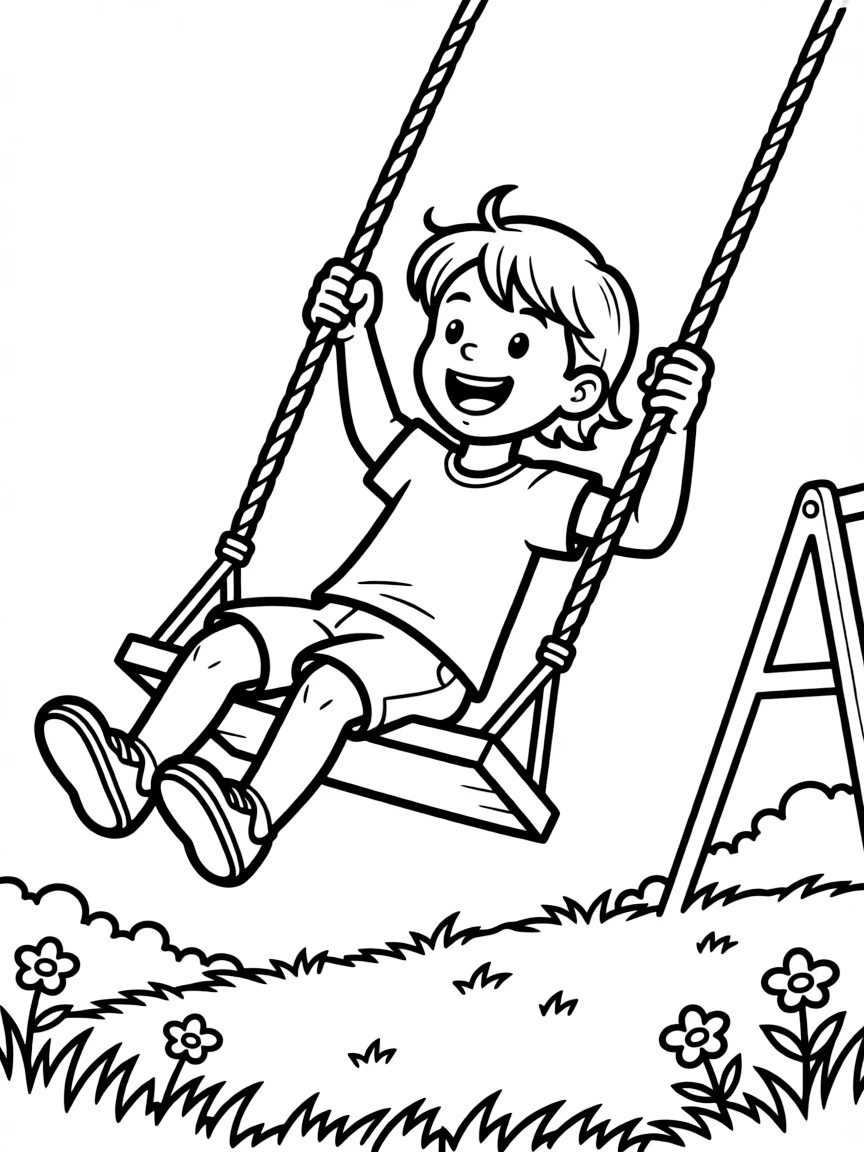 A child swinging high.