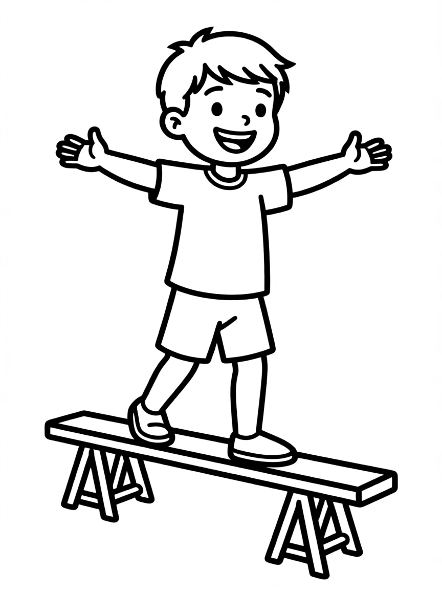 A child balancing on a beam.