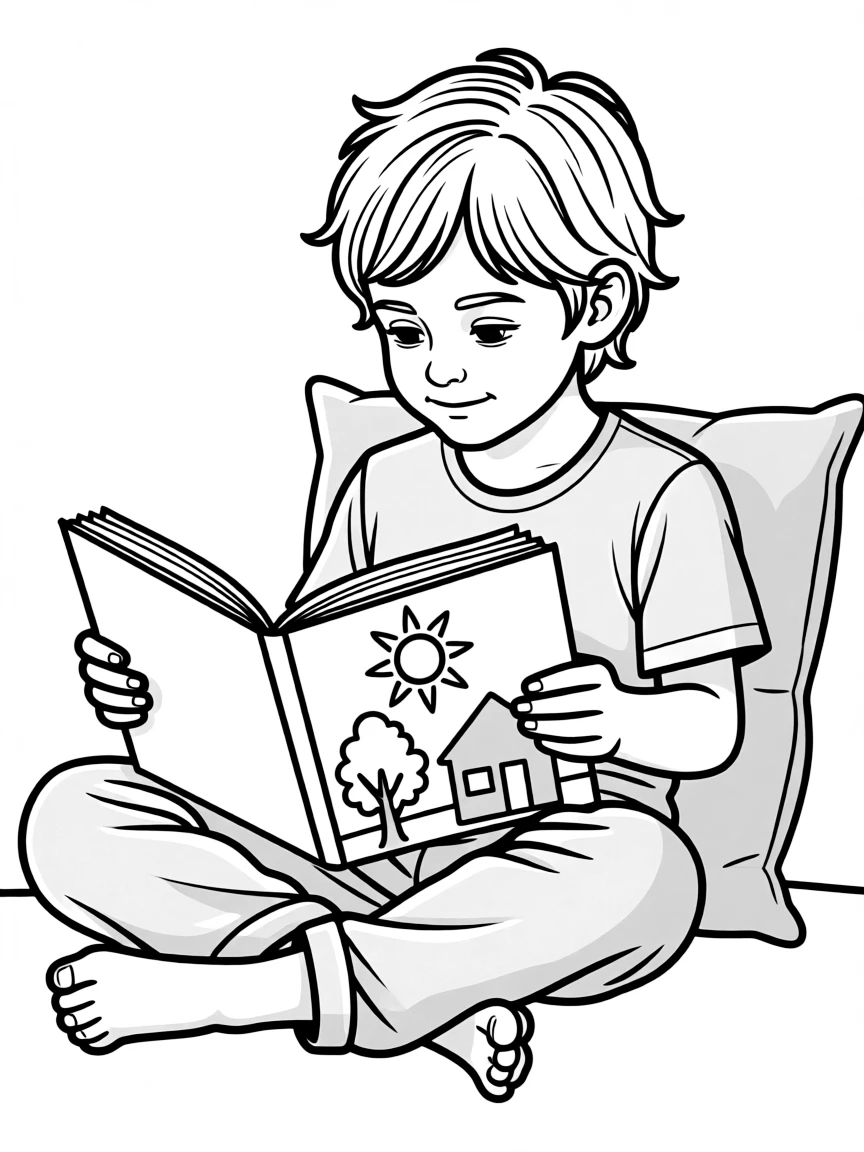 A child reading a picture book.