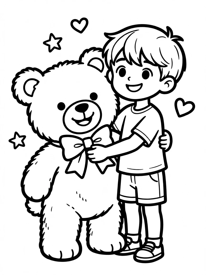 A child hugging a teddy bear.