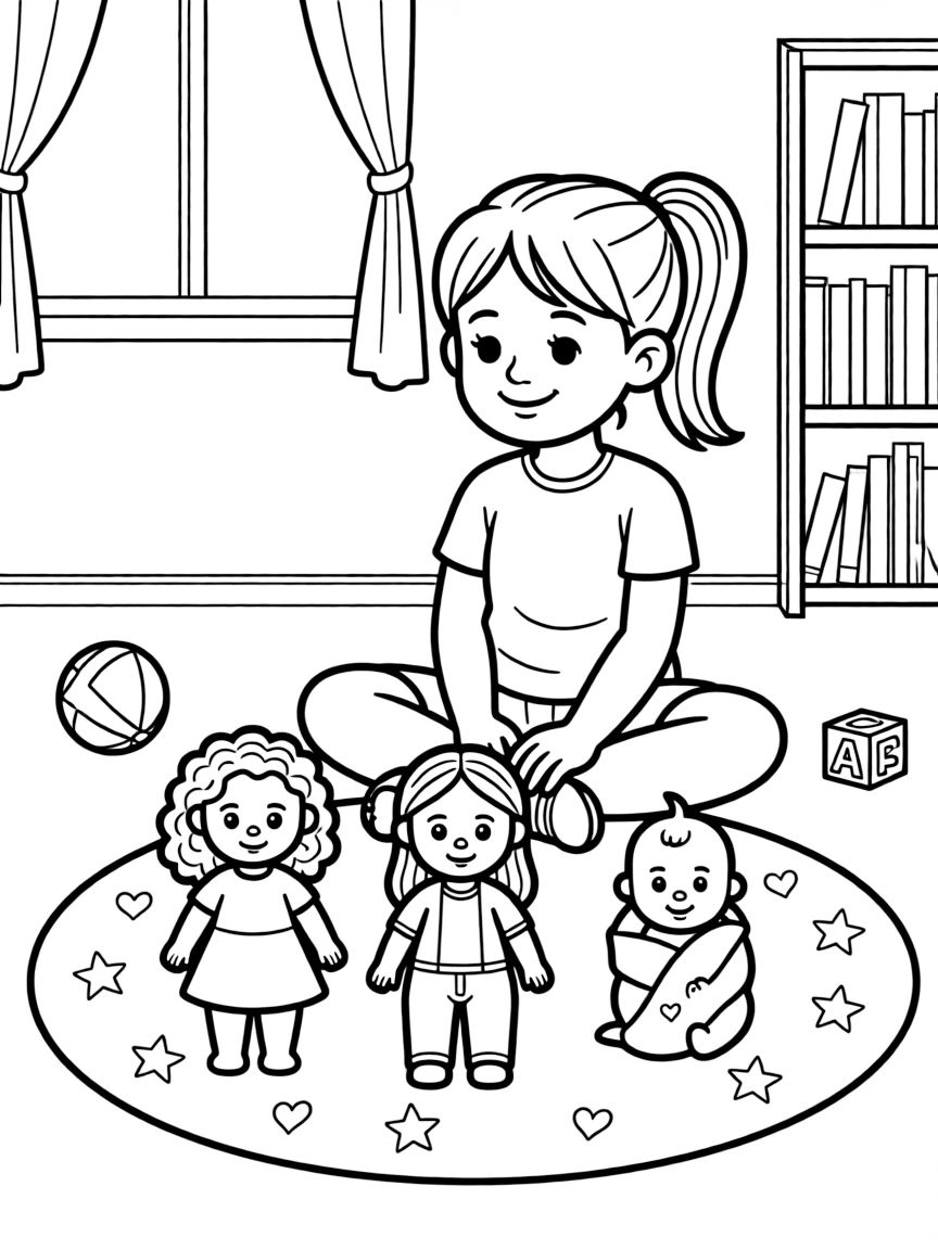 A child playing with dolls.