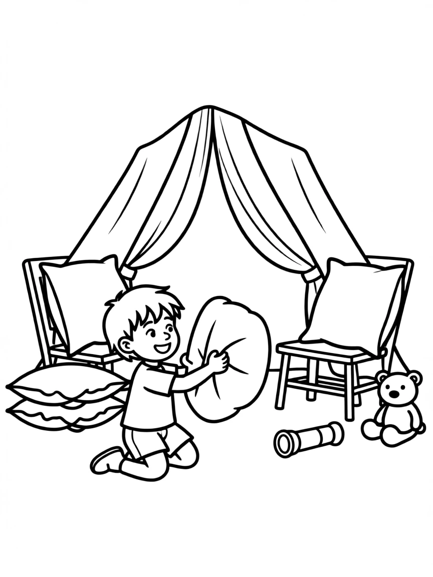 A child building a fort.