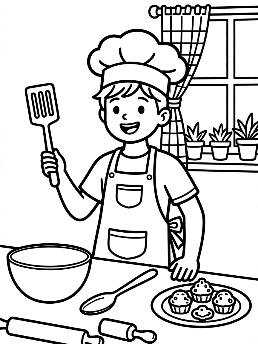 A child pretending to be a chef.