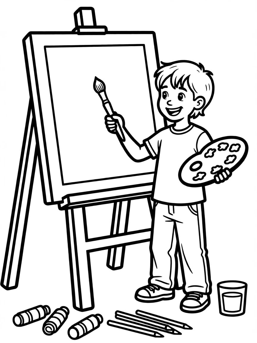 A child pretending to be an artist.