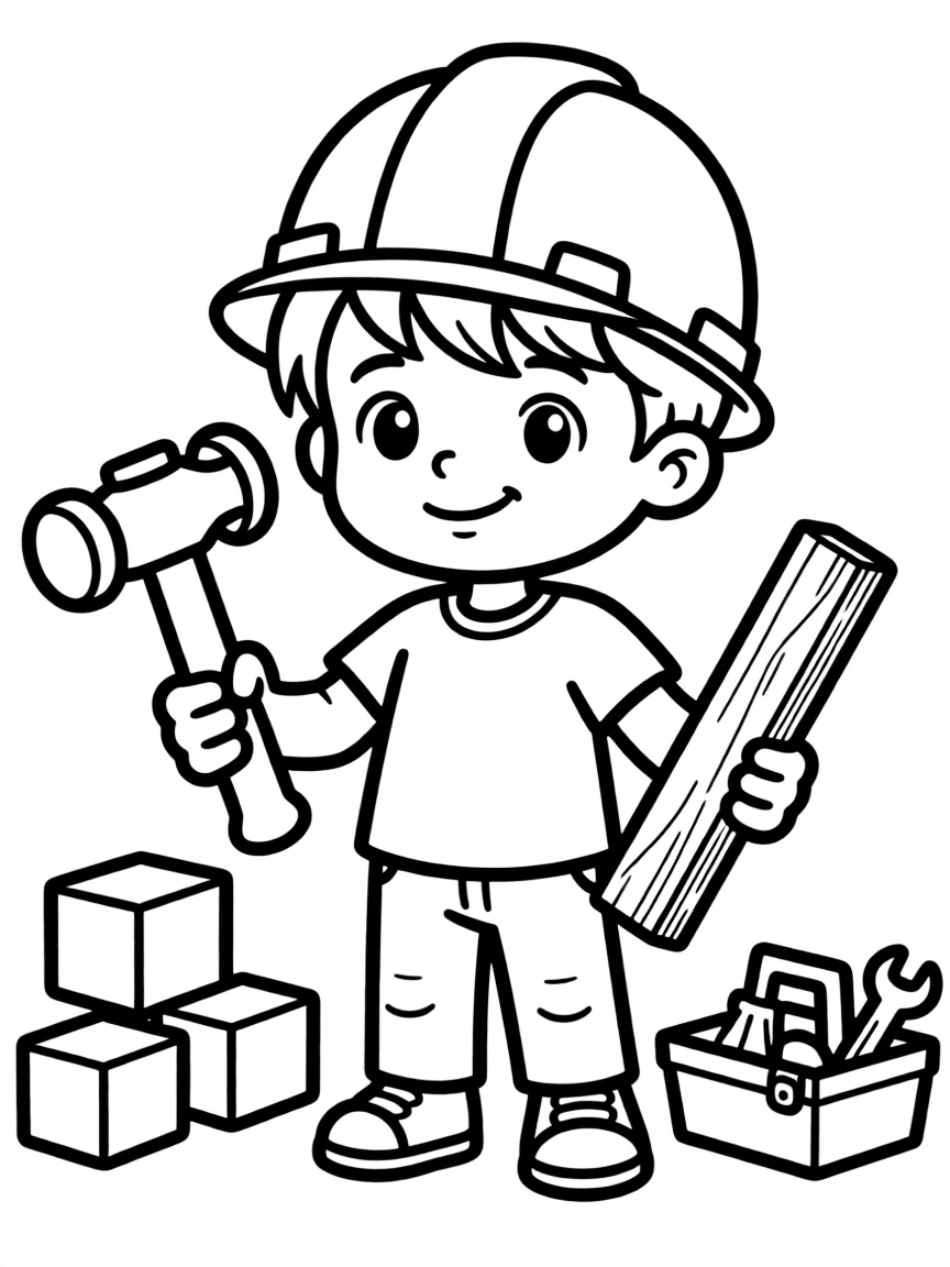 A child pretending to be a builder.