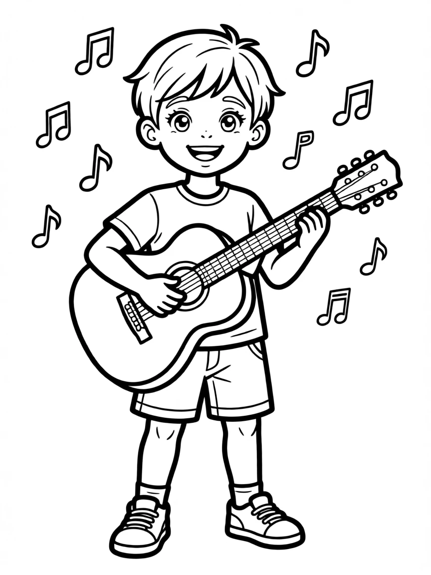 A child pretending to be a musician.