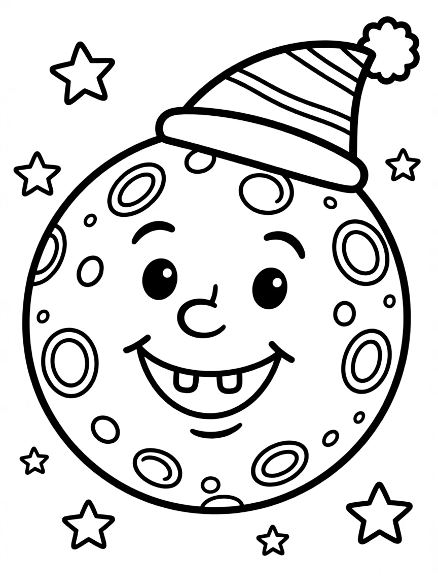 A moon with a smiling face.