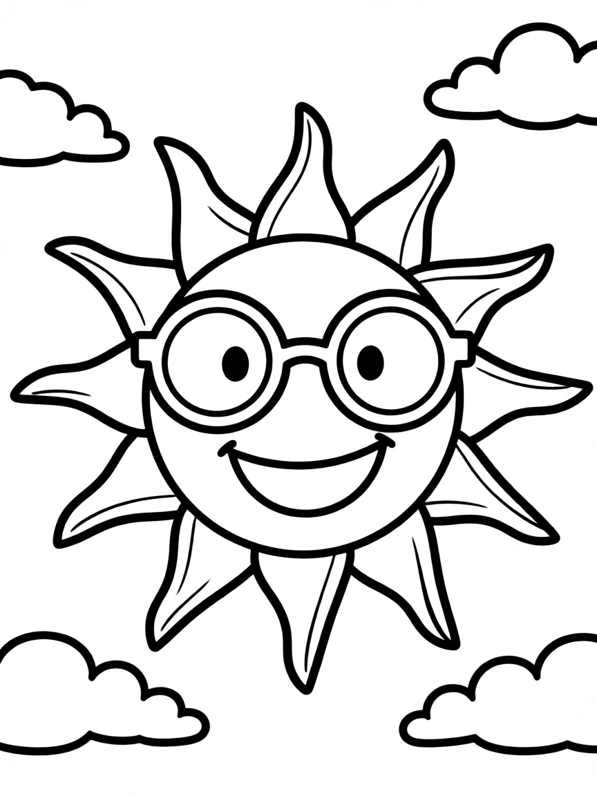 A sun with big sunglasses.