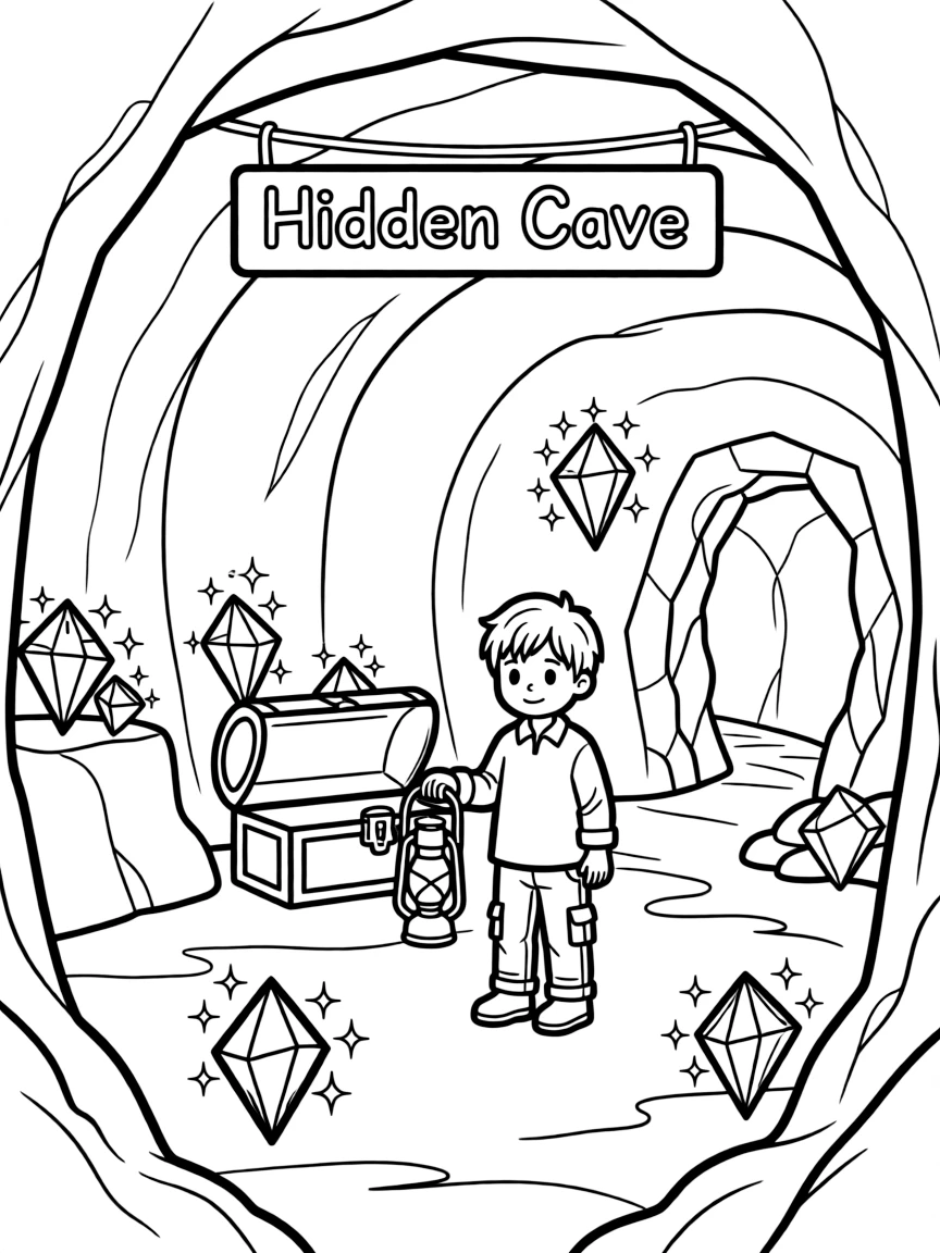 A hidden cave with glowing gems.