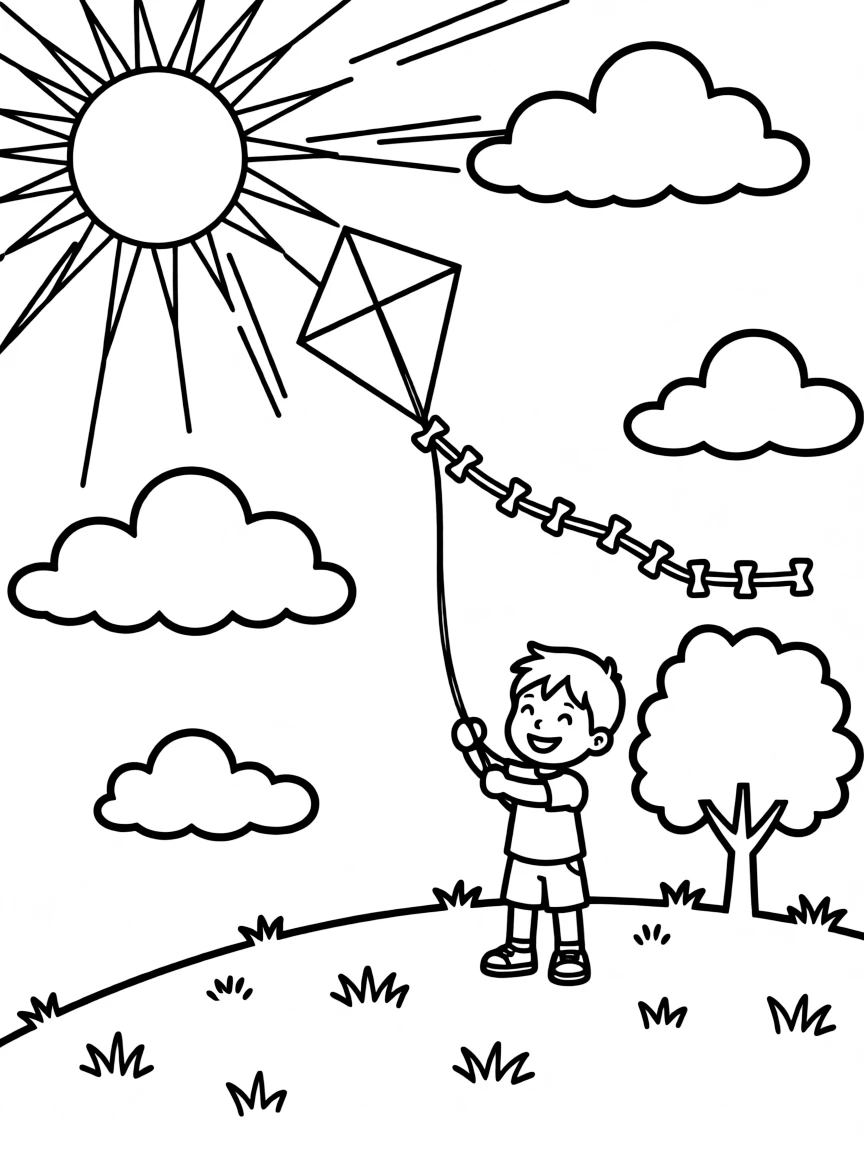 A bright sunny day with fluffy clouds.
