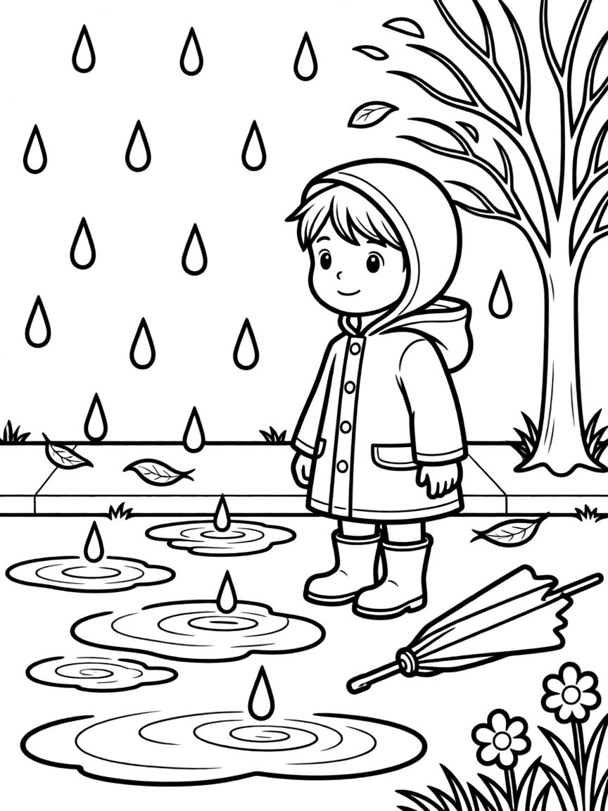 A gentle rain shower making puddles.