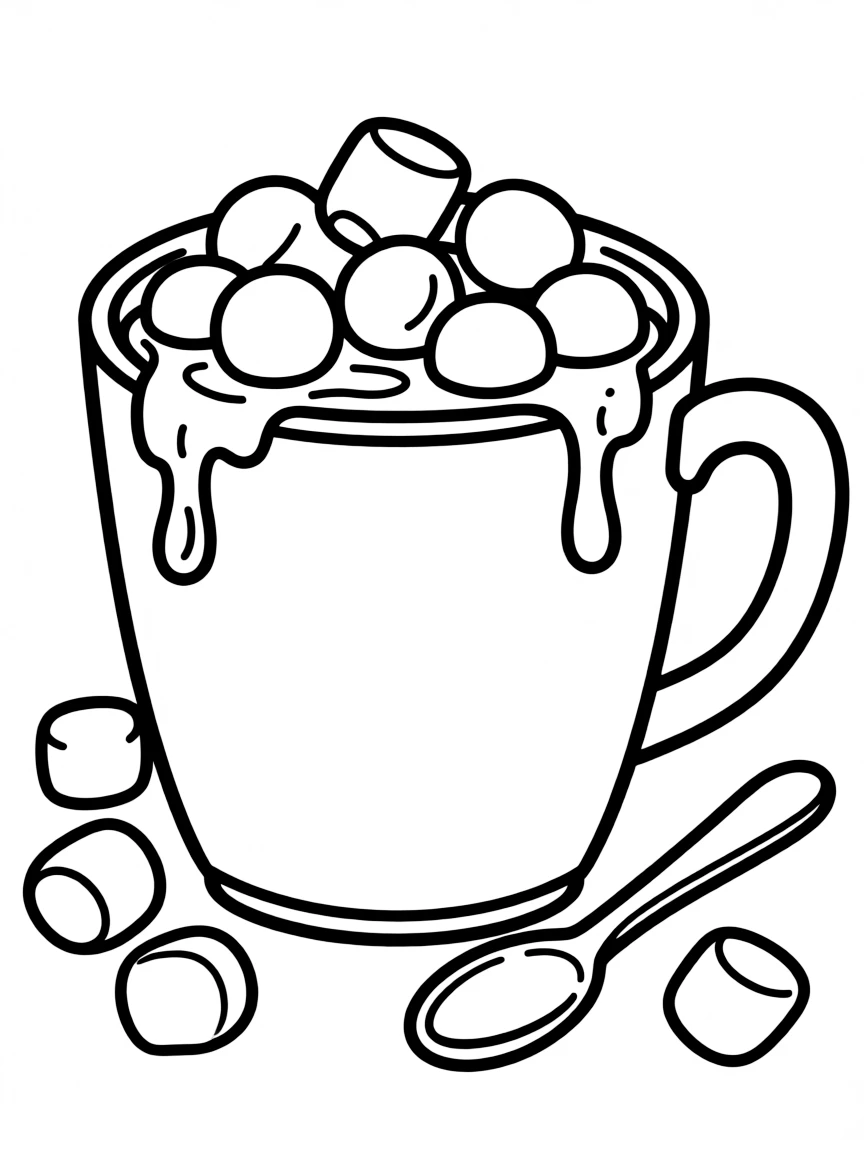 A warm hot chocolate with marshmallows.
