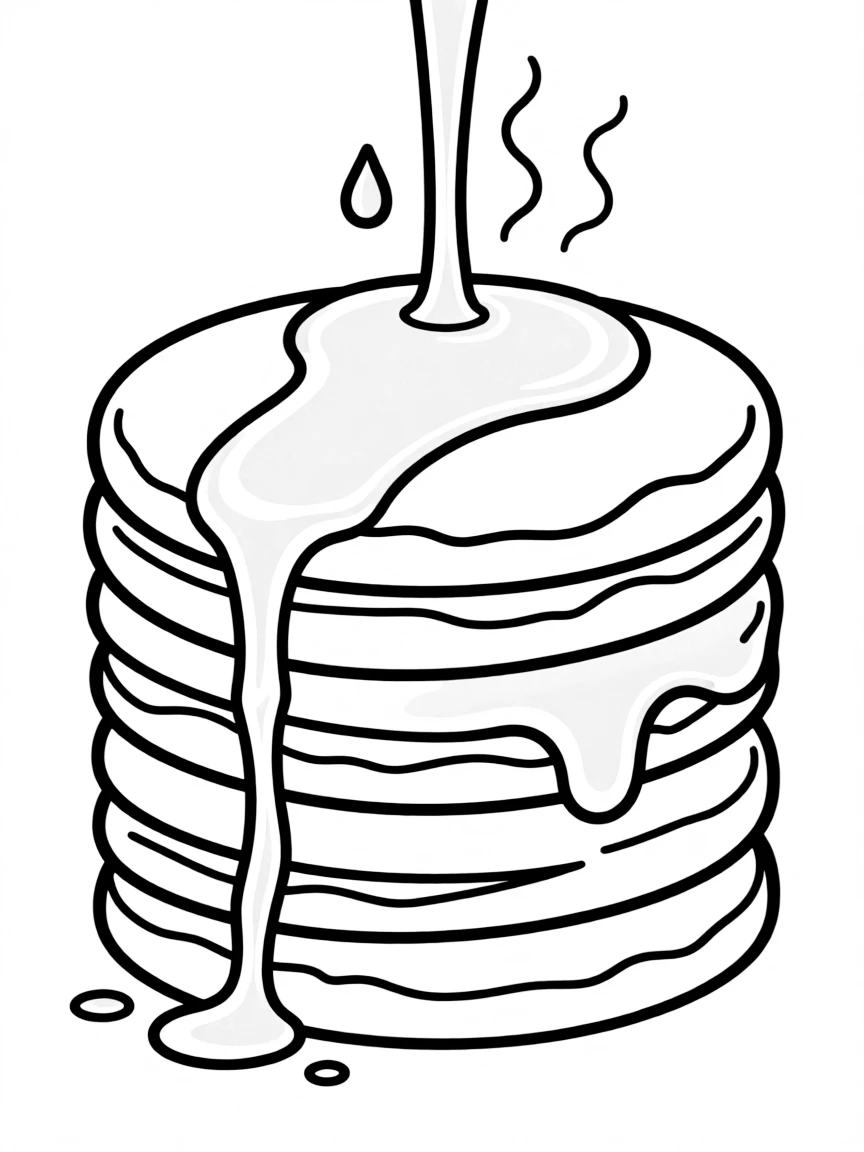 A round pancake stack with syrup.