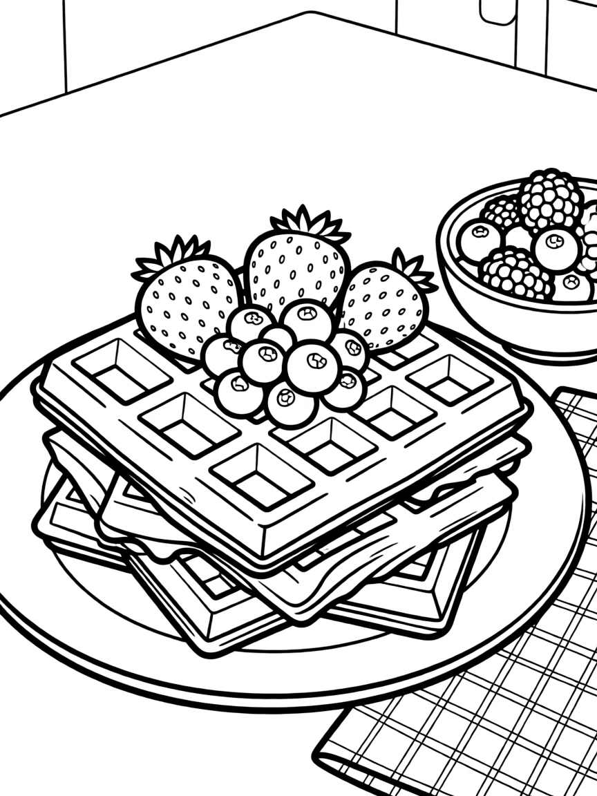 A crispy waffle with berries.