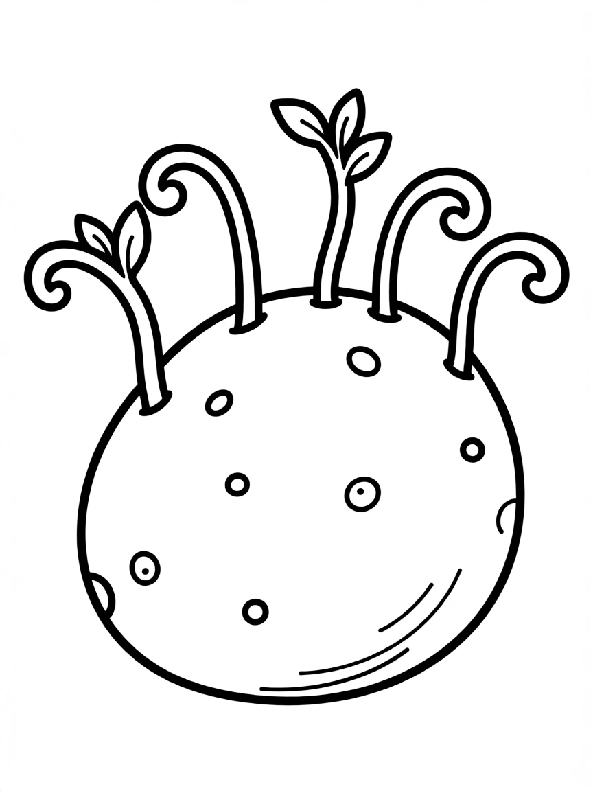 A brown potato with sprouts.