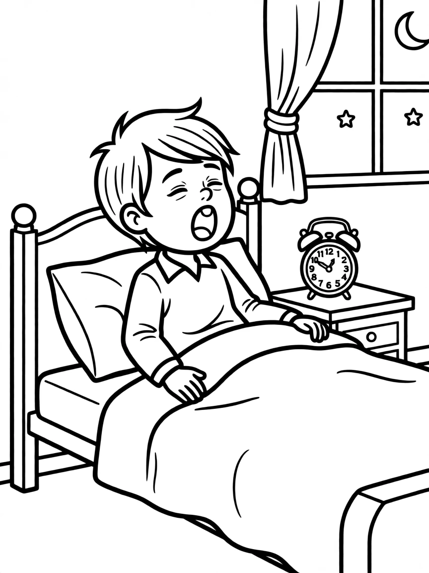 A sleepy child yawning.