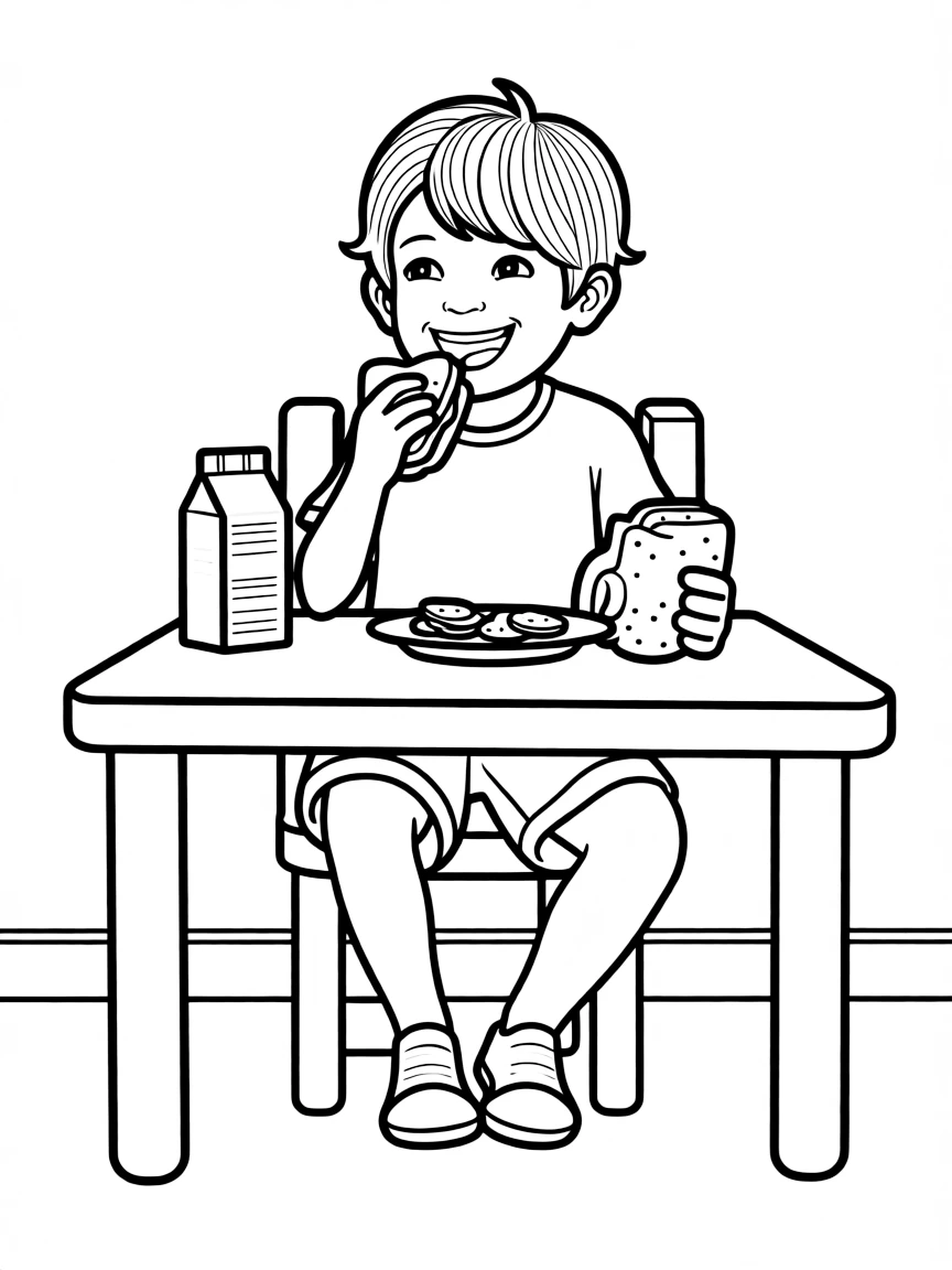 A hungry child eating a snack.