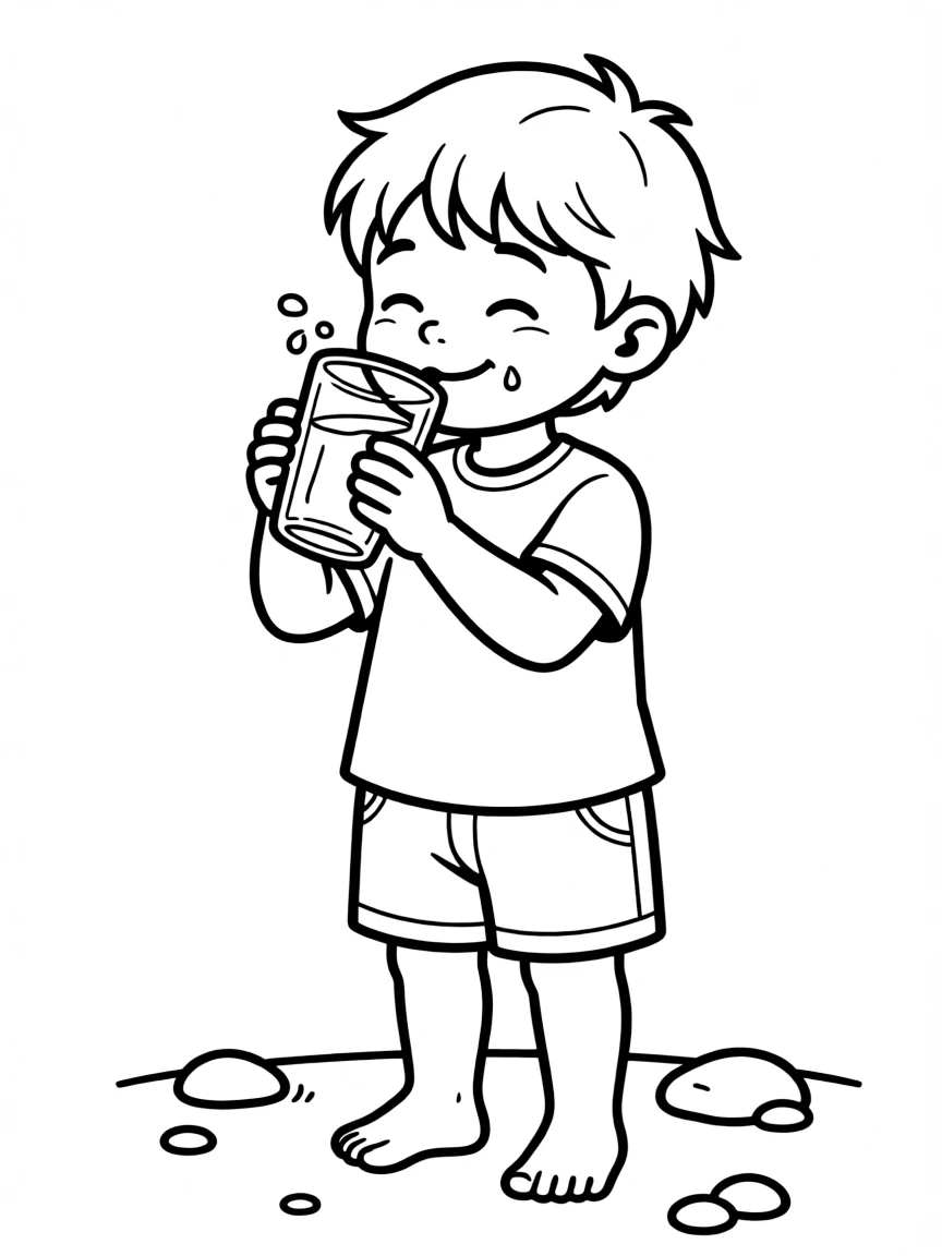 A thirsty child drinking water.