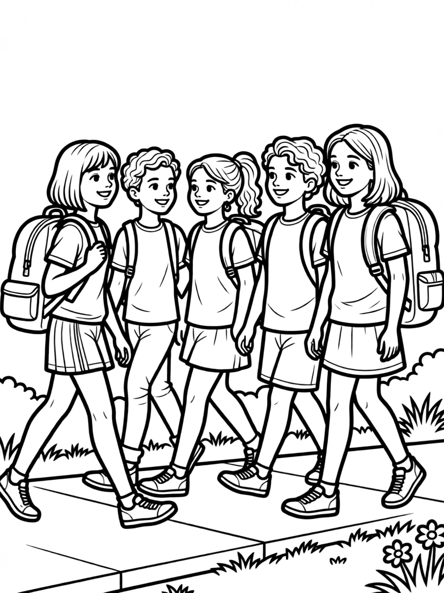 A group of diverse students walking together with backpacks