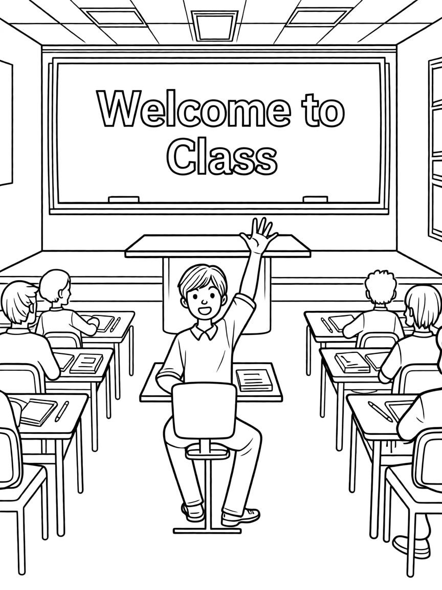 A student raising their hand in a college lecture hall