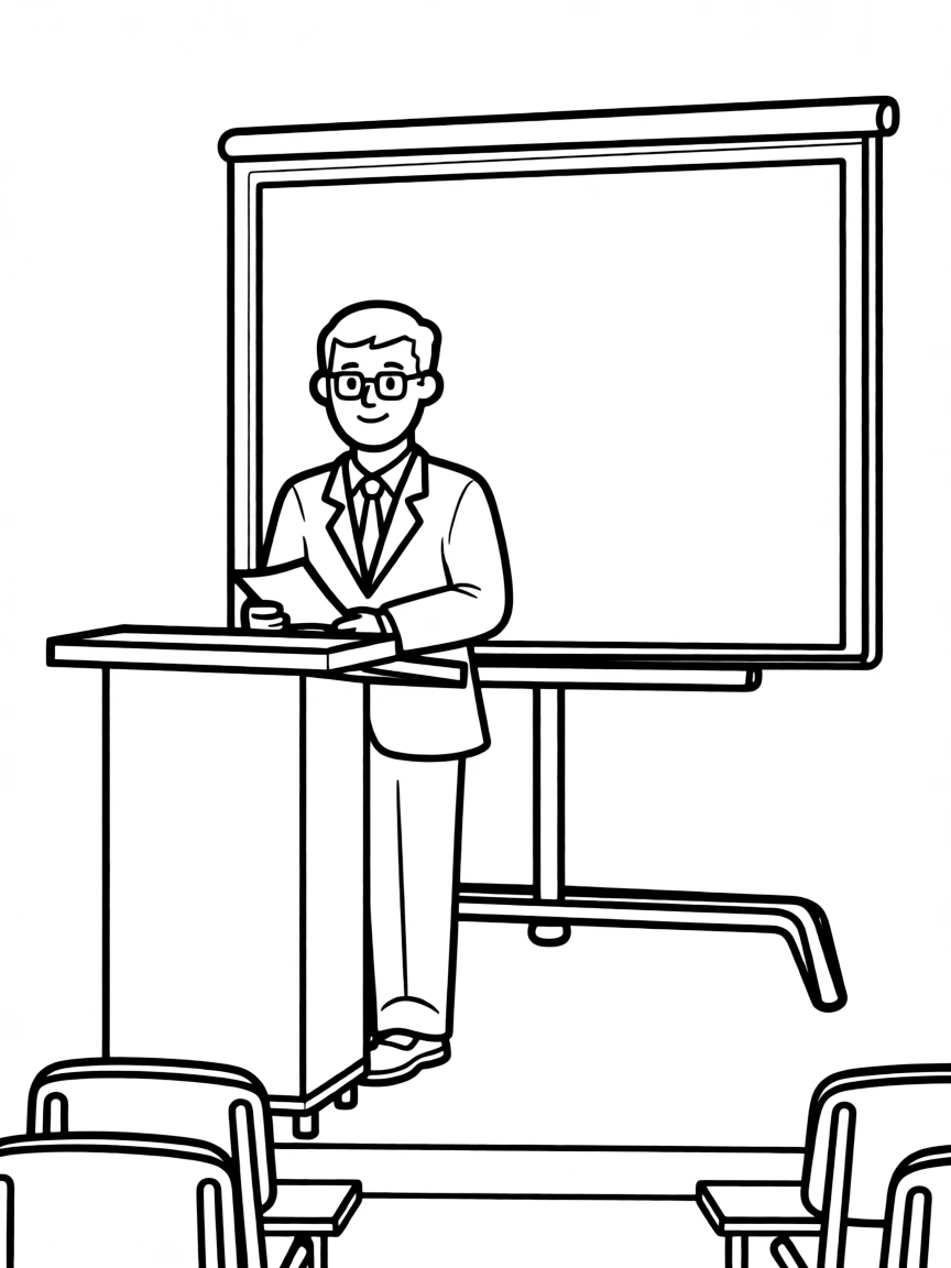 A university professor giving a lecture from a podium