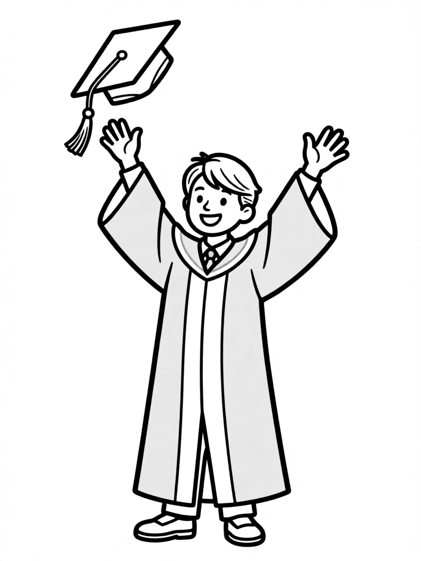 A college student in a graduation gown throwing a cap in the air