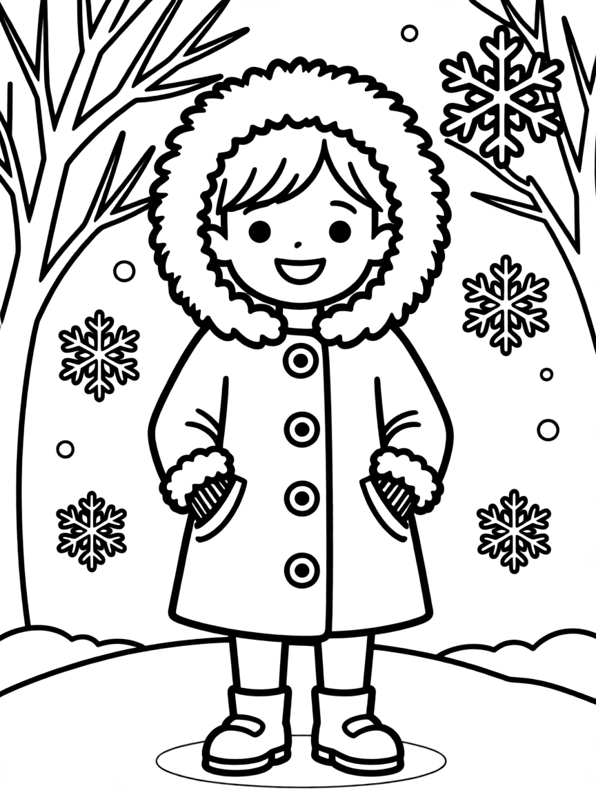 (clothing) A winter coat with big buttons and a furry hood