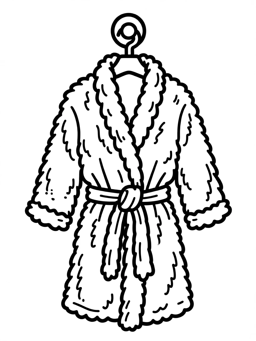 (clothing) A fluffy bathrobe hanging on a hook