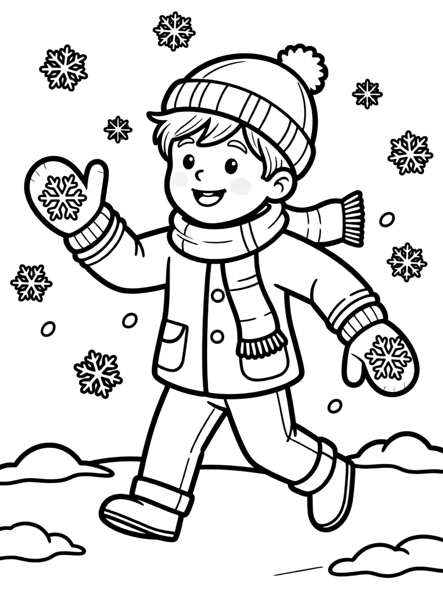 (clothing) A pair of mittens with a snowflake pattern