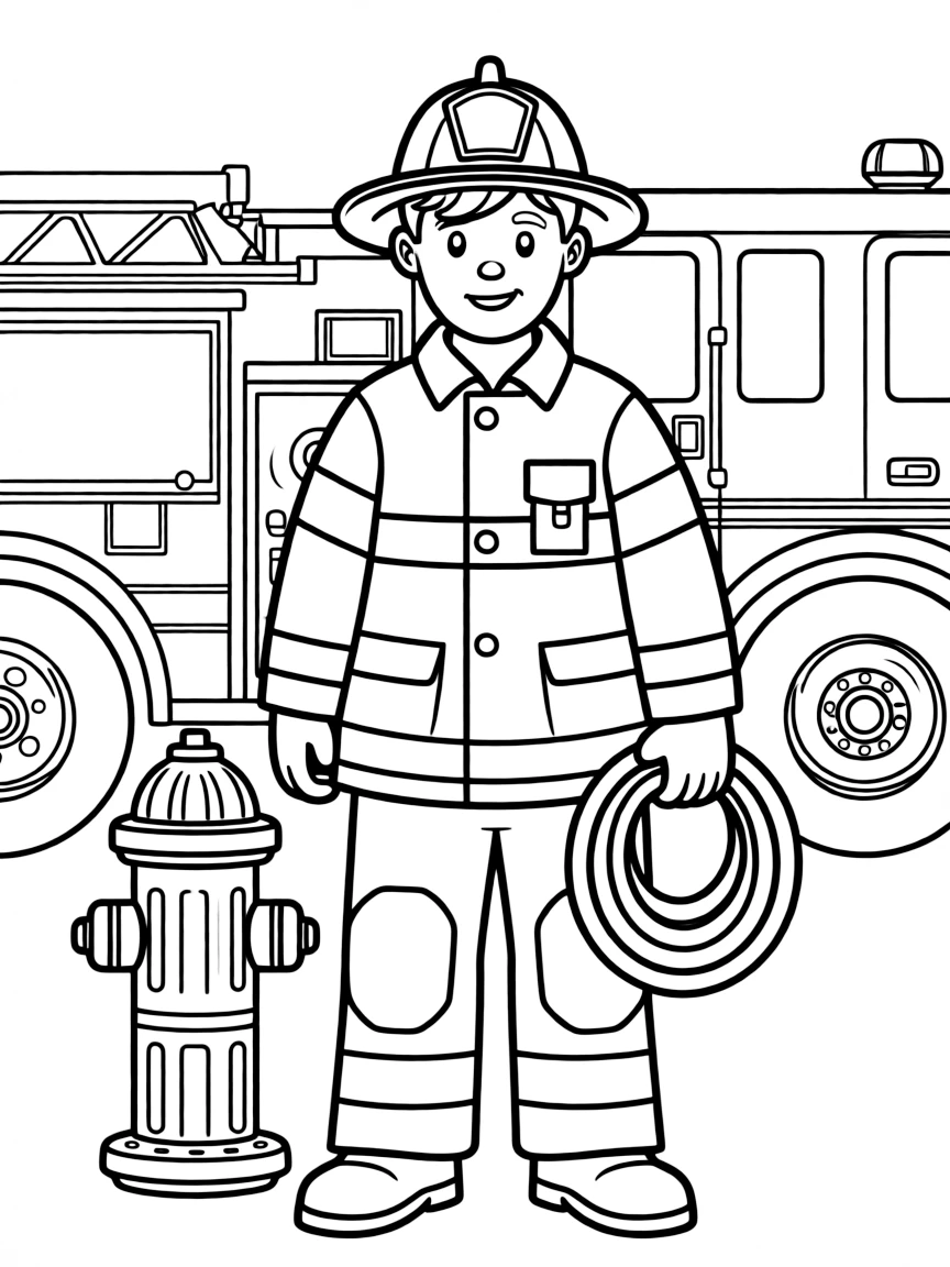(clothing) A firefighter uniform with a helmet