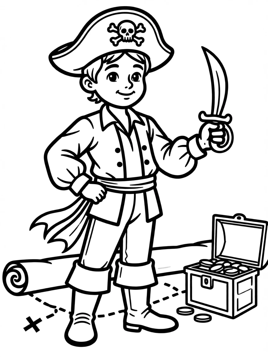 (clothing) A pirate outfit with a sash and hat