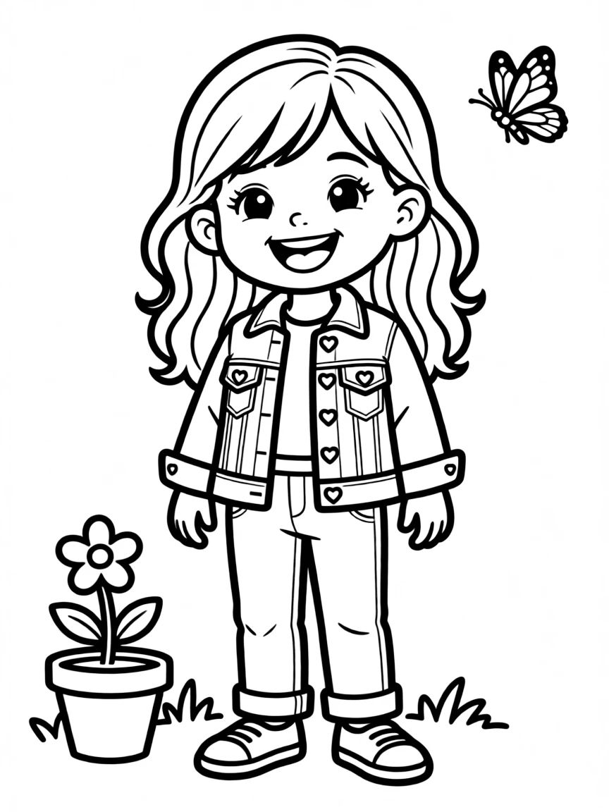 (clothing) A denim jacket with heart-shaped buttons