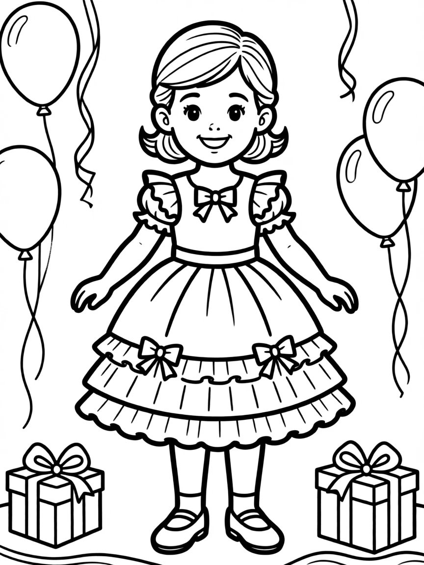 (clothing) A party dress with ruffles and bows