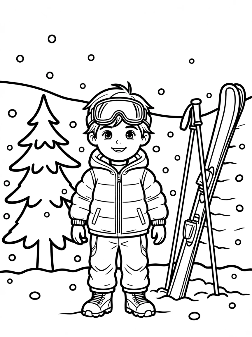 (clothing) A skiing outfit with goggles