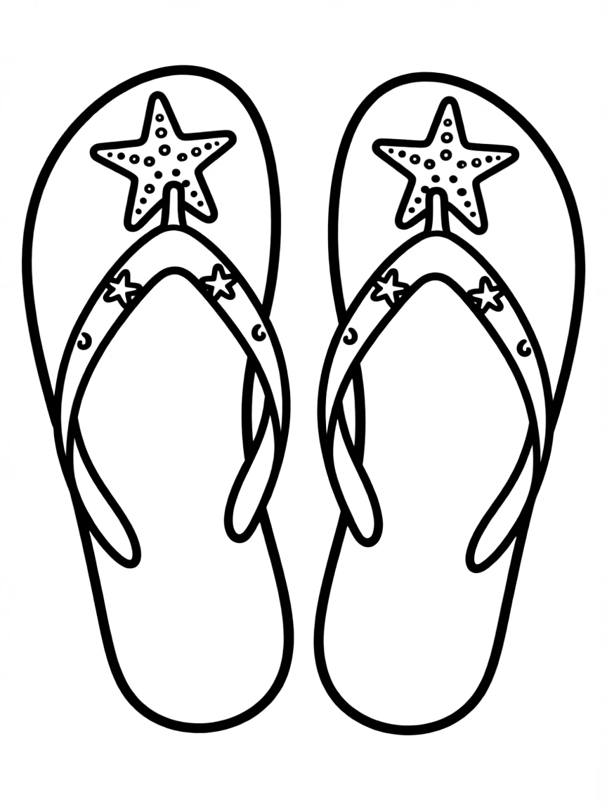 (clothing) A pair of flip-flops with starfish
