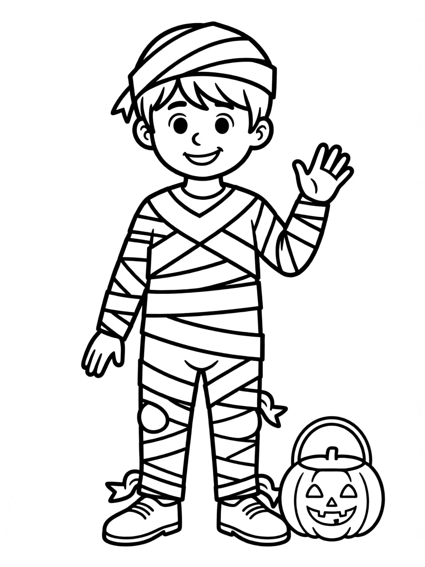 (clothing) A mummy costume wrapped in cloth