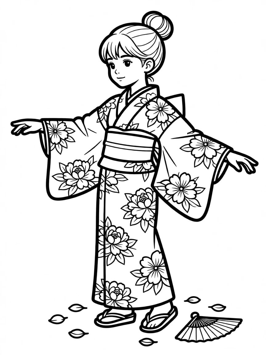 (clothing) A traditional kimono with floral patterns