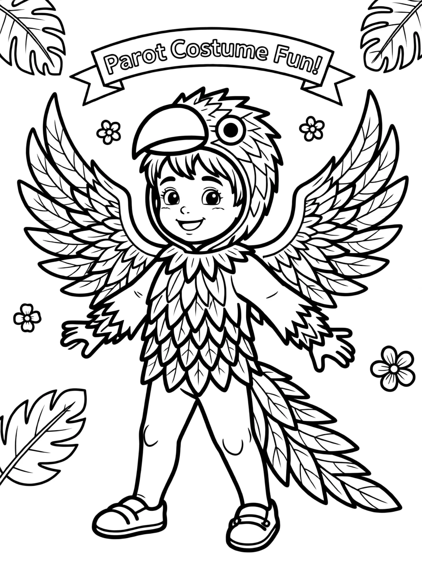 (clothing) A parrot costume with feathers