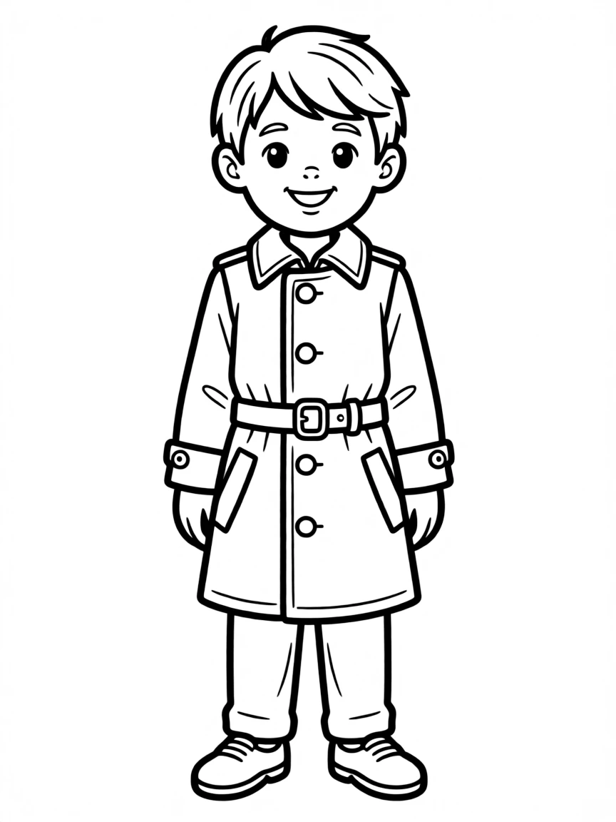 (clothing) A trench coat with buttons and belt