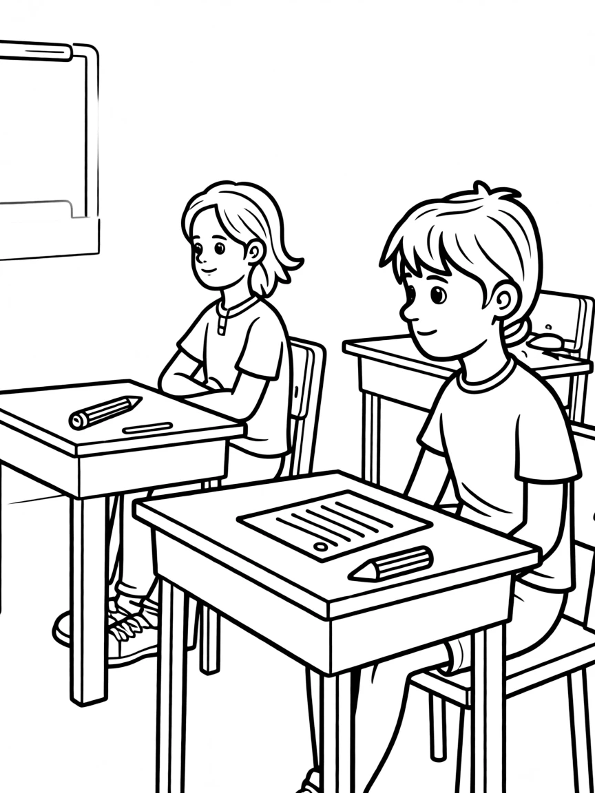 A child looking at another student's paper during a test
