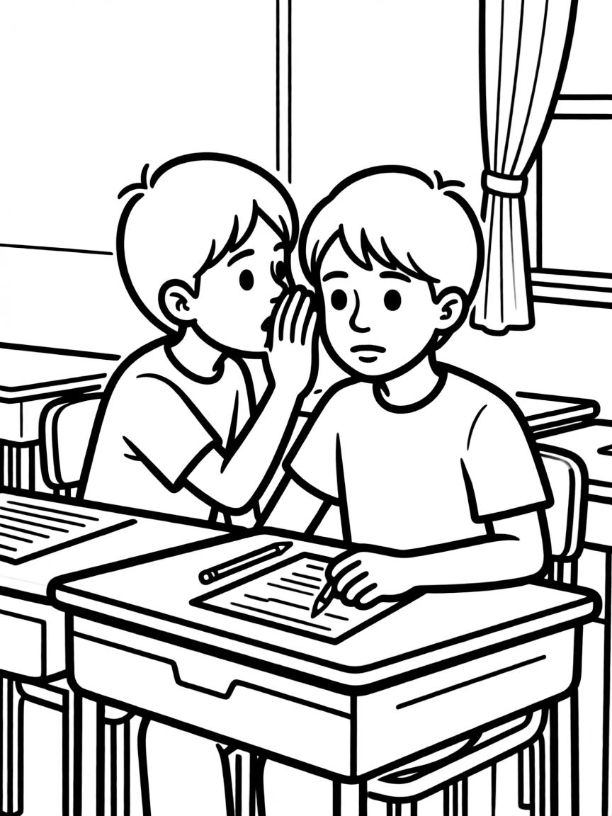 A student whispering answers during a test
