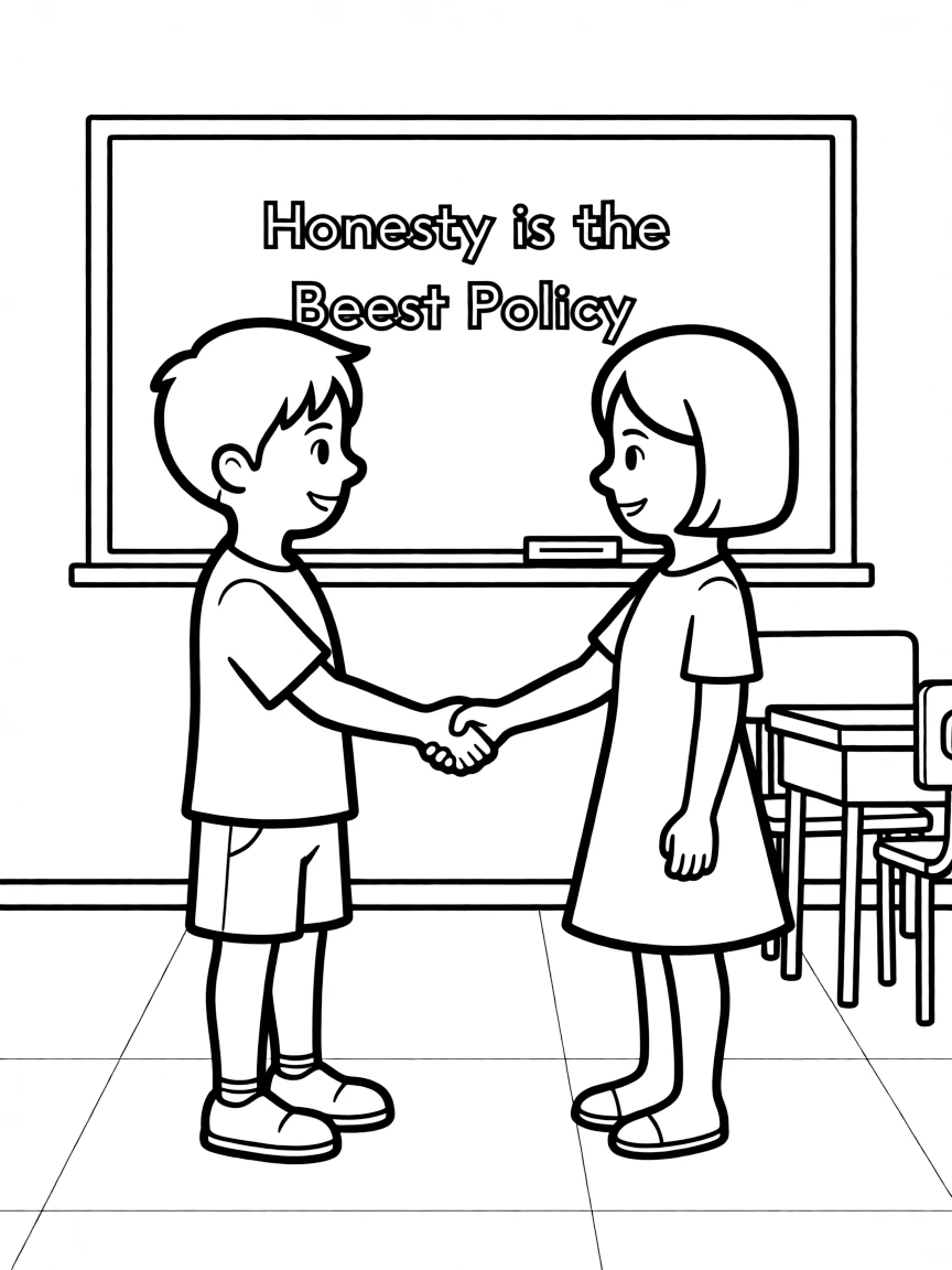 Two children shaking hands after one admits to cheating