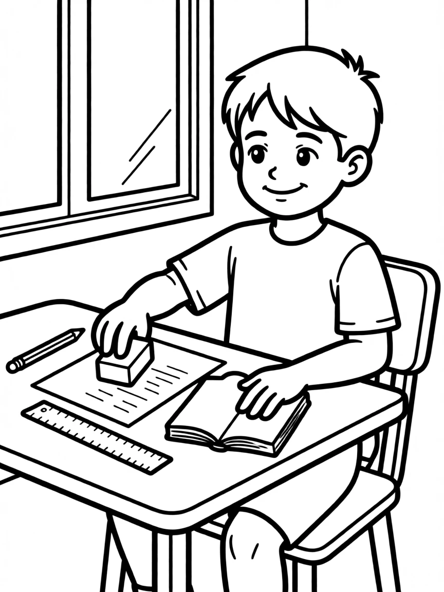 A child erasing a cheat note and choosing to study