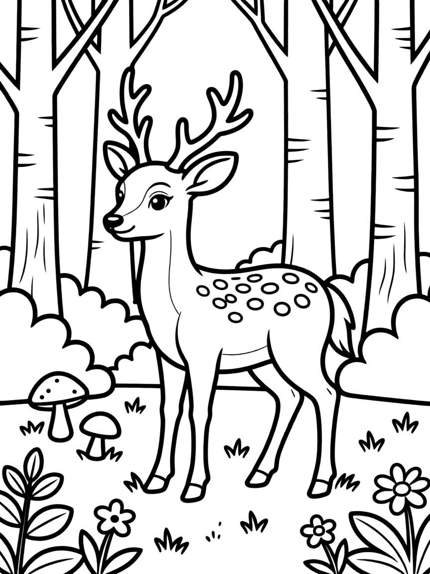 A gentle deer with spotted fur standing in a forest clearing
