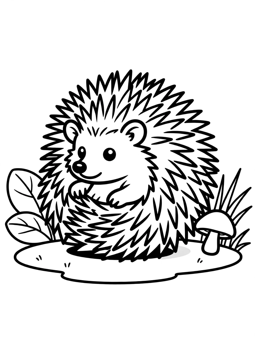 A curious hedgehog rolled into a spiky ball