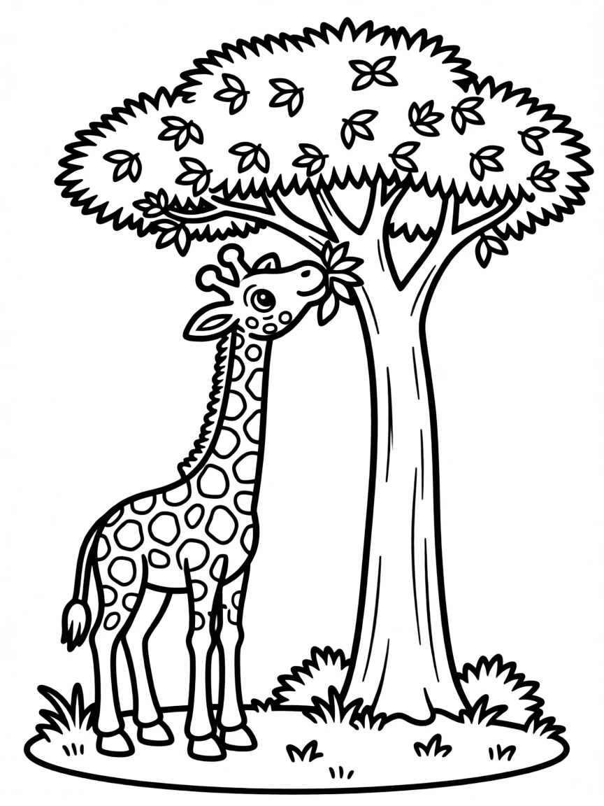 A tall giraffe reaching for leaves in a acacia tree
